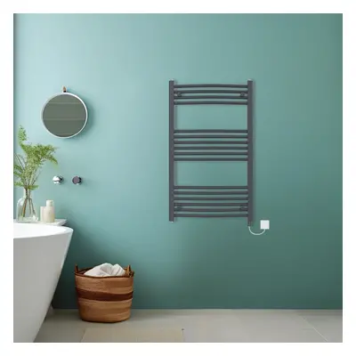 (Anthracite, 1000x600mm) Bathroom Curved Prefilled Electric Heated Towel Rail Ladder Warmer Radi