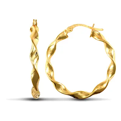 Jewelco London Ladies 9ct Yellow Gold Candy Twist 3mm Hoop Earrings 25mm - JER606C