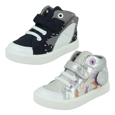 (Silver, UK 5.5 Infant) Childrens Clarks Casual Hi-Top Trainers City Pop - Silver Combi Textile 