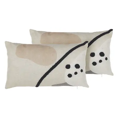 Set of Cushions OSTEOSPERMUM x cm Abstract Beige