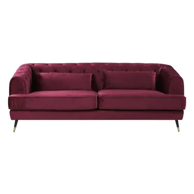 3 Seater Velvet Fabric Sofa Burgundy SLETTA