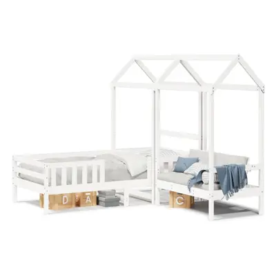 (white, x cm) vidaXL Bed and Bench Set with Roof Kids Bed Frame Bed Base Solid Wood Pine