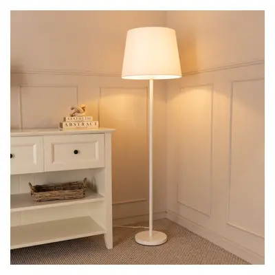 ValueLights Charlie White Tapered Shade White Stem Floor Lamp & Bulb