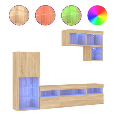 (sonoma oak) vidaXL TV Wall Units Piece with LED Floating TV Cabinet Engineered Wood