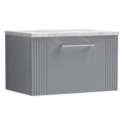 Retro Drawer Wall Hung Vanity Unit with Bellato Grey Laminate Worktop - 600mm - Satin Grey - Bal