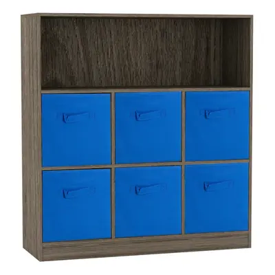 (Anthracite Oak, Dark Blue) Wooden Cubed Bookcase Units Shelves Drawers