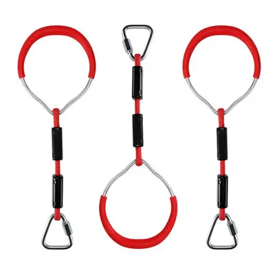 (Red) Heavy Duty Children Trapeze Bar Pull Up Gym Rings Colorful Backyard Gymnastic Ring Pack