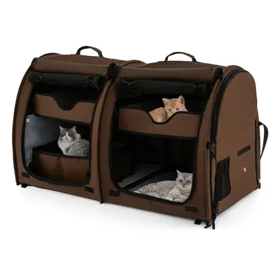 2-In-1 Pet Carrier Twin-compartment Pet Kennel Cat & Dog Travel Crate