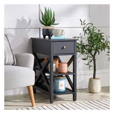 Home Source Heston Drawer Charcoal Side End Lamp Table Shelving Unit