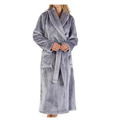 (Silver, Small - UK 10/12) Slenderella Ladies Flannel Fleece Shawl Collar Dressing Gown