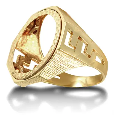 (Q) Jewelco London Men's Solid 9ct Yellow Gold Curb Links Octagon Half Sovereign Mount Ring - JR