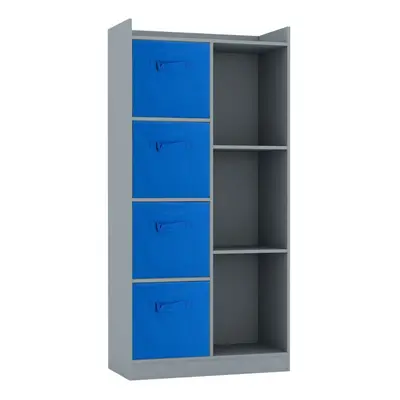 (Grey, Dark Blue) Bookcase with Fabric Drawers | Cube Wooden Unit