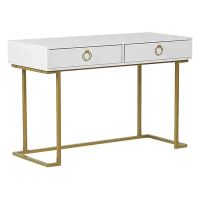 Home Office Desk / Drawer Console Table White with Gold WESTPORT