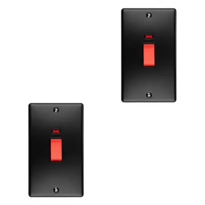 2 PACK Gang Double 45A DP Switch Neon - MATT BLACK & BLACK Vertical Rocker