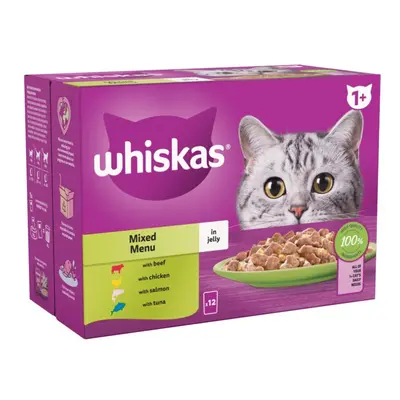 Whiskas 1+ Mixed Menu Adult Wet Cat Food Pouches in Jelly x 85g (Pack of 4)