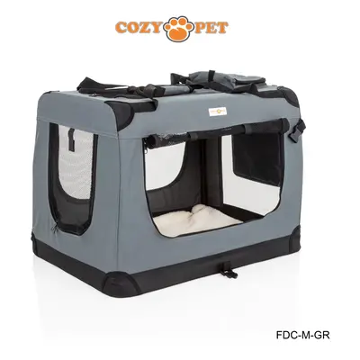 Fabric Dog Crate Grey, Size 70cm, Cat Pet Carrier by Cozy Pet Transport Travel Cage FDC-M-GR