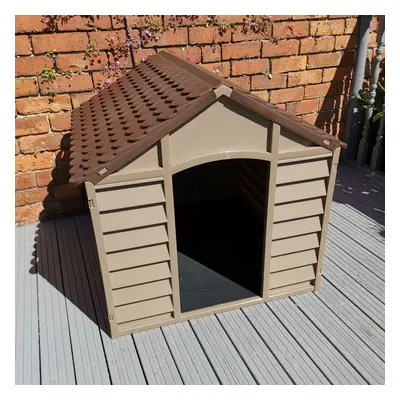 Large Plastic Dog Kennel / House in Brown 86cm x 84cm x 82cm