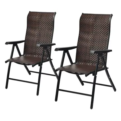 2 Piece Patio Rattan Folding Chair Outdoor with Widened Armrest