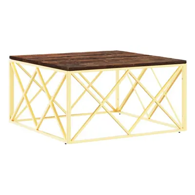 vidaXL Coffee Table Side Table Gold Stainless Steel and Solid Wood Reclaimed