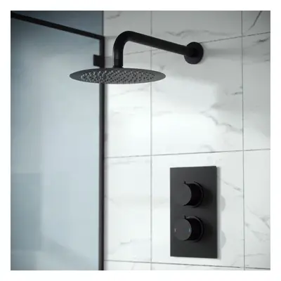 Porto Concealed Thermostatic Overhead 200mm Rainfall Shower Mixer Set Matte Black