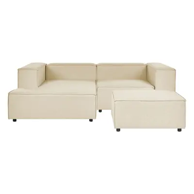 Right Hand Seater Modular Linen Corner Sofa with Ottoman Beige APRICA