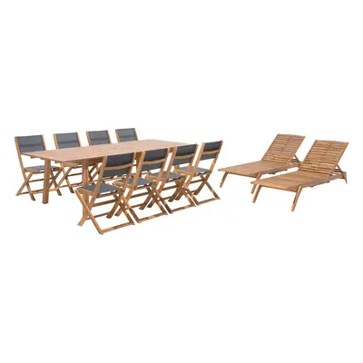 8-Seater Acacia Wood Garden Dining Set with Sun Loungers CESANA