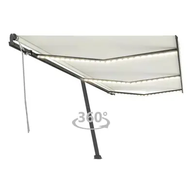 vidaXL Manual Retractable Awning with LED 600x300 cm Cream Balcony Garden