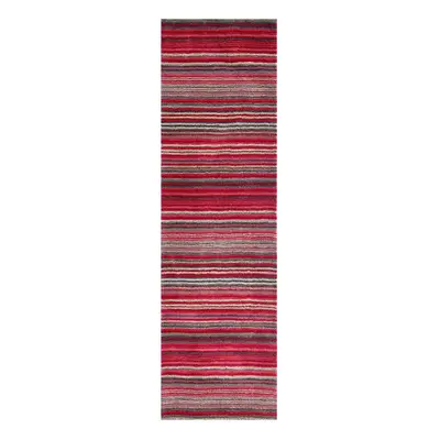 (RED, Runner: x cm) Modern Multi Coloured 100% Wool Rugs Stripe Line Design Small Extra Large Ha