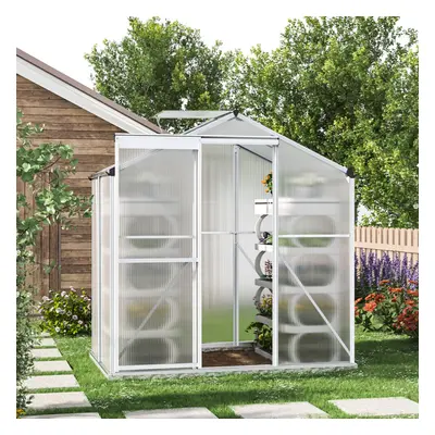 4ft Ã 6ft Greenhouse Polycarbonate Aluminium Greenhouse with Window, Sliding Door, and Foundati