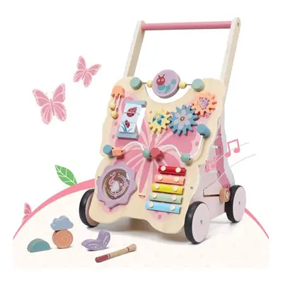 Wooden Baby Walker for Boys and Girls, Butterfly Shape Push and Pull Learning Activity Walker, B