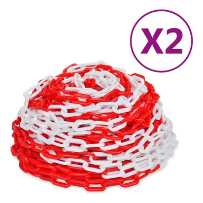 vidaXL 2x Warning Chains Red and White Plastic 30m Garden Patio Safety Barrier