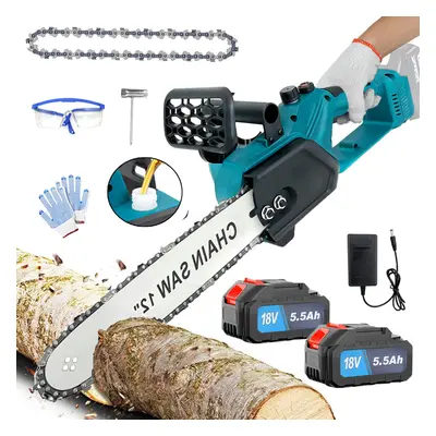 12" Heavy Duty Cordless Brushless Chainsaw+2x5.5A Battery+Charger