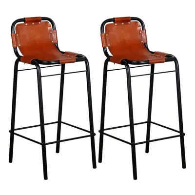 vidaXL 2x Bar Stools Genuine Leather Kitchen Counter Seat Chair Furniture