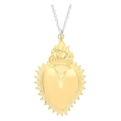 Jewelco London Ladies Gold-Plated Sterling Silver Fiery Crown Spiky Love Heart Pendant Necklace 