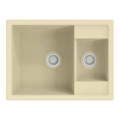 (beige) vidaXL Kitchen Sink with Overflow Hole Double Basins Granite Multi Colours