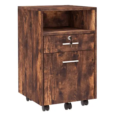 Vinsetto Mobile File Cabinet Lockable Documents Storage w/ Wheels Rustic Brown