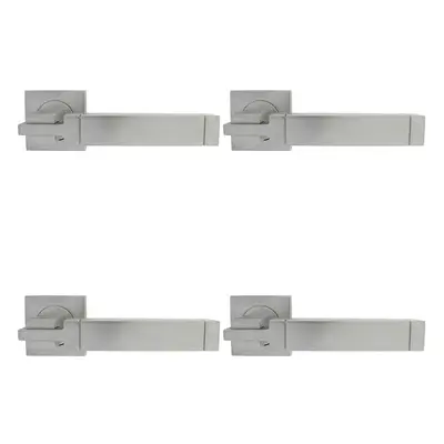 4x PAIR Cube Lever on Square Rose Etched Detailing Concealed Fix Satin Chrome