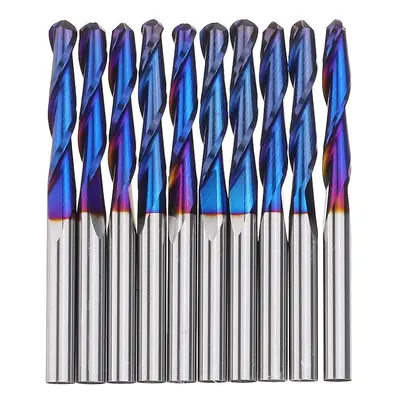 (3.17mm) 10pcs 3.175mm Shank Blue Coated Spiral Ball Nose End Mill 0.8-3.175mm CNC Milling Cutte