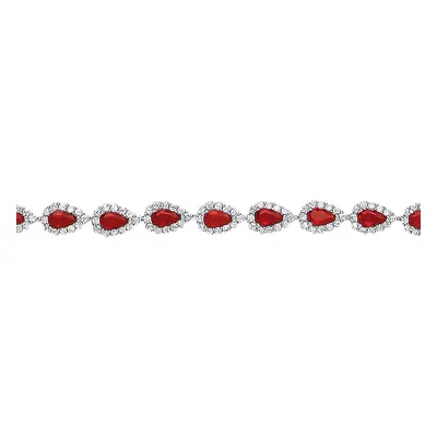 Jewelco London Ladies Sterling Silver Ruby-Red Pear Cubic Zirconia Tears of Joy Tennis Bracelet 