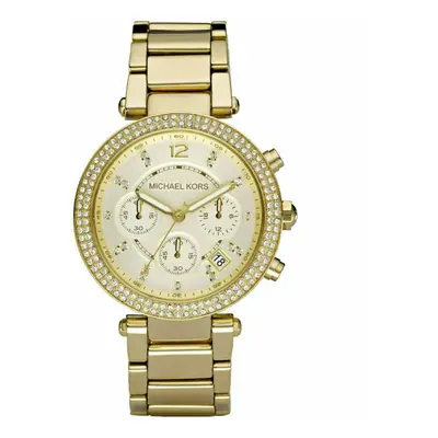 Michael Kors Parker Ladies Chronograph Watch Gold PVD Bracelet Silver Dial MK5354