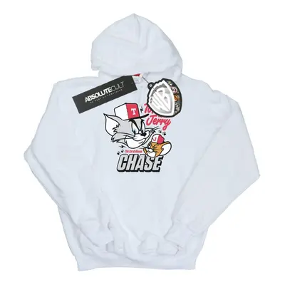 (M, White) Tom And Jerry Mens Cat & Mouse Chase Hoodie