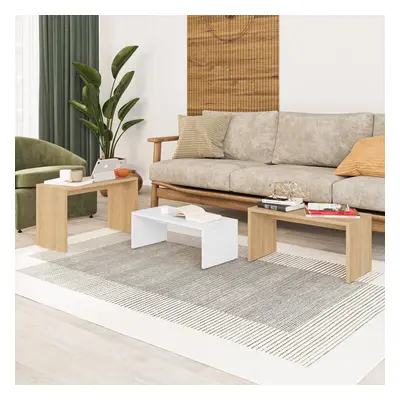 FWStyle Nest Of Tables Natural Oak & White Scratch Resistant Living Room