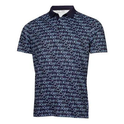 (M, Evening Blue) Calvin Klein Mens CK Print Golf Moisture Wicking Lightweight Polo Shirt