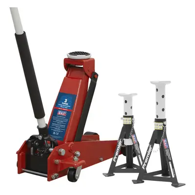 Hydraulic Trolley Jack & x Axle Stand Kit - 3000kg Capacity - Heavy Base