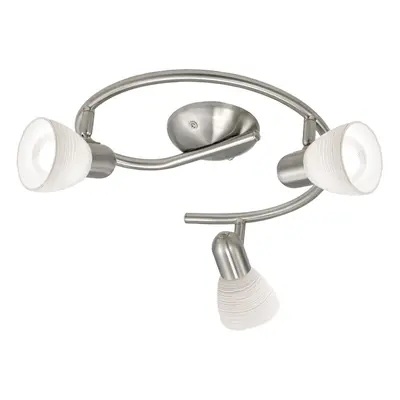 Flush Ceiling Light Satin Nickel Shade White Glass Wipe Technique Bulb E14 3x40W