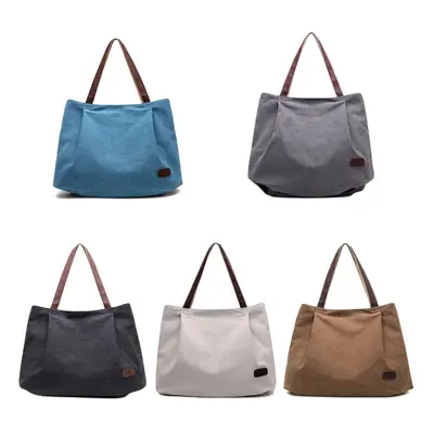 (Beige, L38cmH48cmW12cm) Women Canvas Handbag Large Capacity Tote Bag Solid Color Messenger Cros