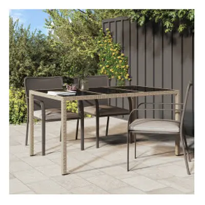 vidaXL Garden Table Tempered Glass and Poly Rattan Beige Patio Dinner Table