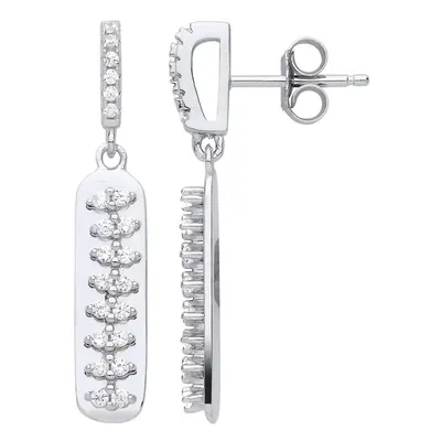 Jewelco London Ladies Sterling Silver Cubic Zirconia Spinal Cord Ingot Stud Drop Earrings - GVE8