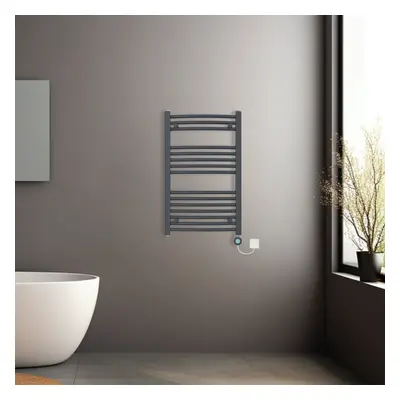 (Anthracite, 800x500mm) Prefilled Electric Heated Towel Rail Radiator Curved Thermo Smart WiFi