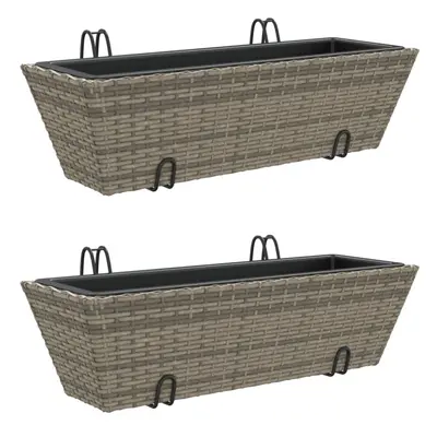 vidaXL Planters with hooks Patio Flower Pot Raised Bed pcs Grey Poly Rattan